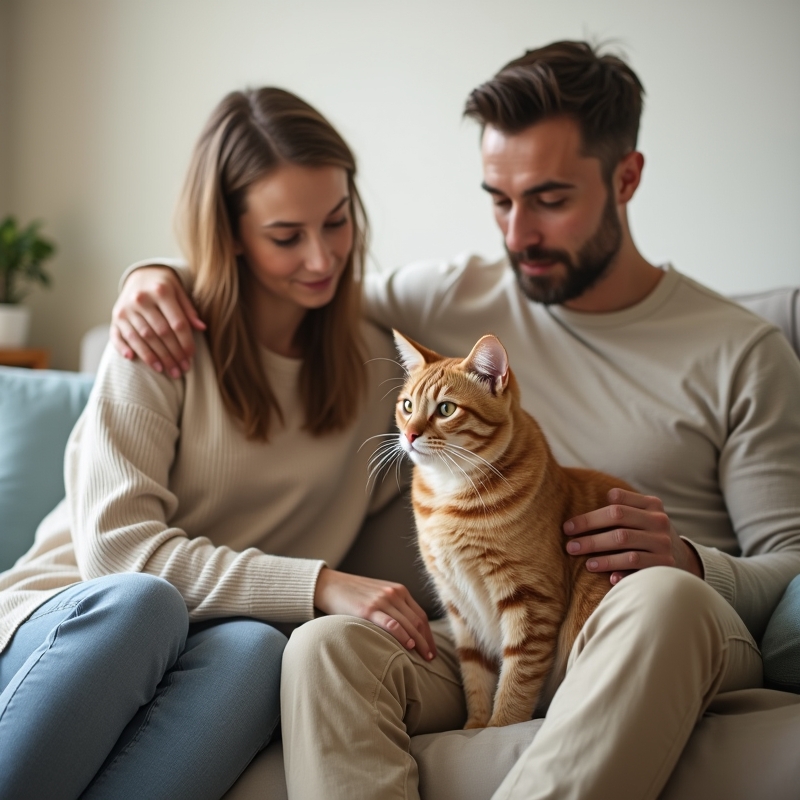 Obitelj se priprema za dolazak mačke u uređenom dnevnom boravku